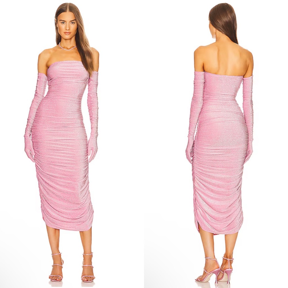 NEW NWT Kim Shui Glitter Tube Dress With Gloves In Pink